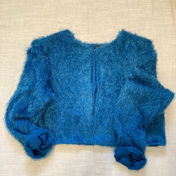 Excellent Condition, SZ L, Fuzzy Feathery Bolero Jacket, Teal Blue - Picture 1 of 6